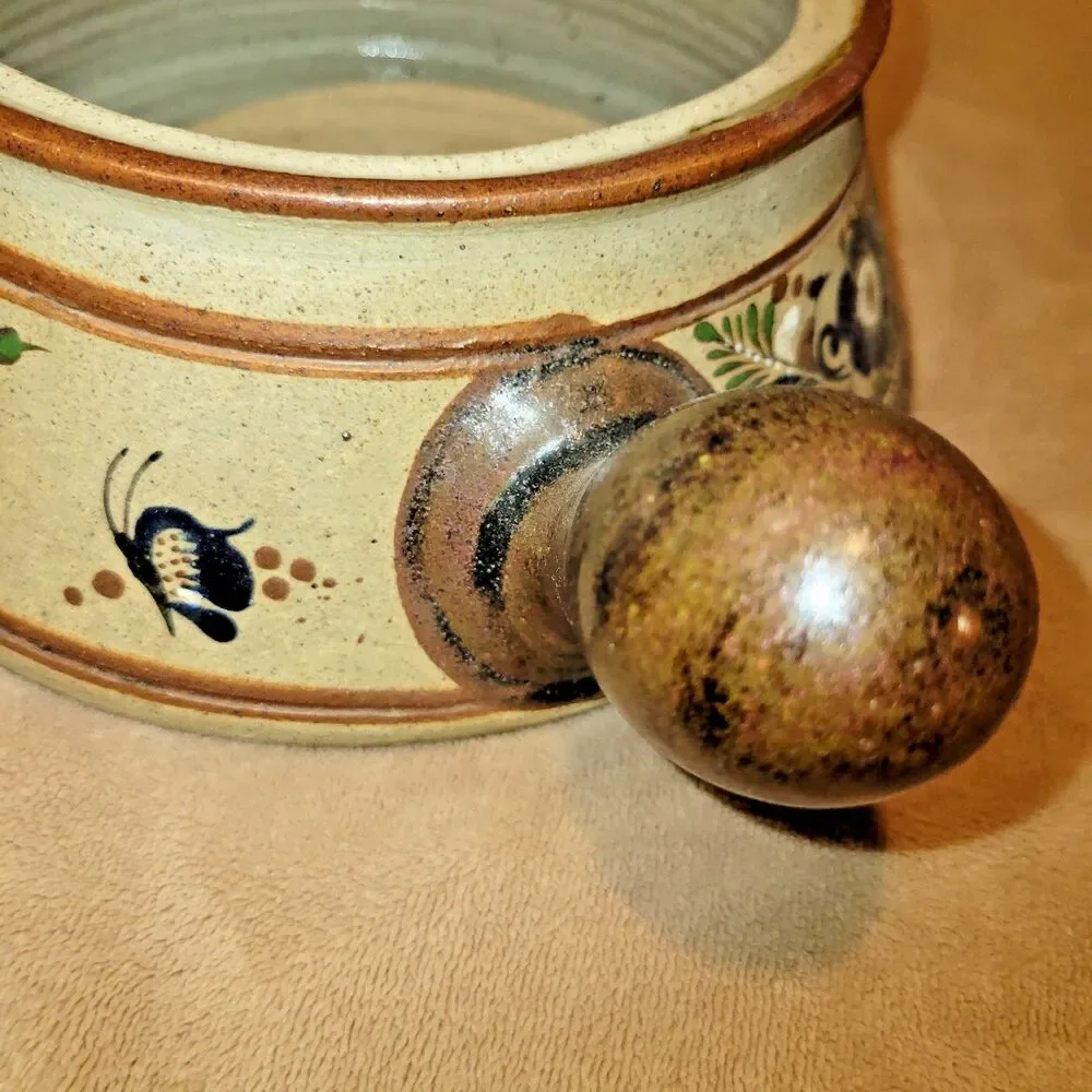 Vintage Netzi Tonala Mexican Pottery Large Soup Tureen Lidded Bowl Bird Floral